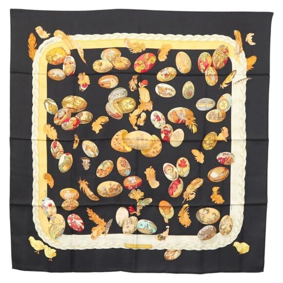 HERMES Carre 90 Scarf ""Couvee d'Hermes"" Silk Black - Picture 1 of 16
